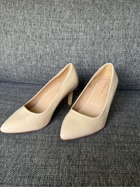 Penningtons Patent Pointed-Toe Pumps in Light Nude